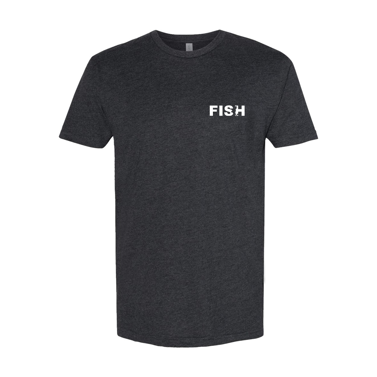 Fish Catch Logo Night Out Sueded Vertical T-Shirt Heather Charcoal (White Logo)