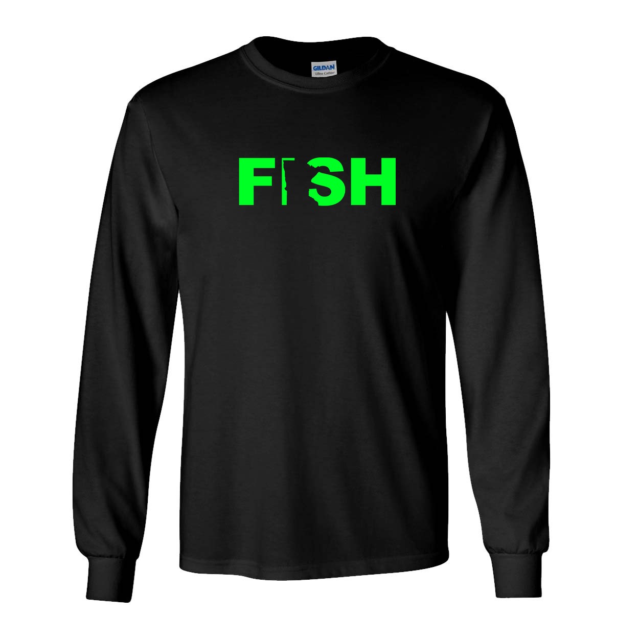 Fish Minnesota Classic Long Sleeve T-Shirt Black (Green Logo)