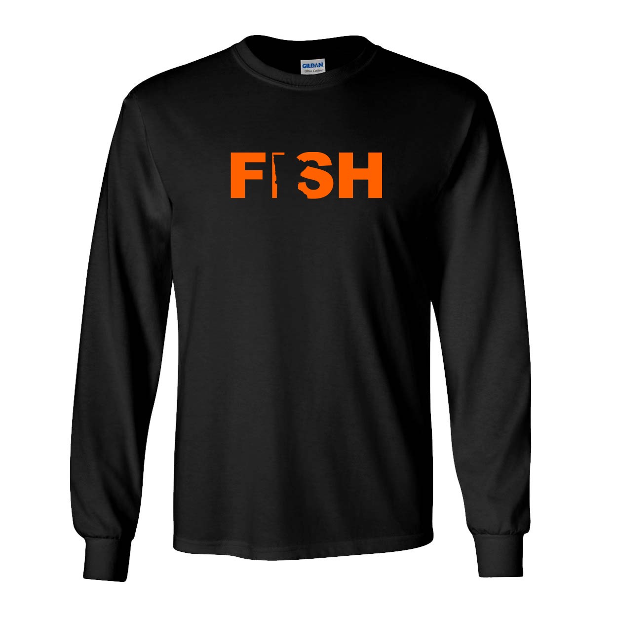 Fish Minnesota Classic Long Sleeve T-Shirt Black (Orange Logo)