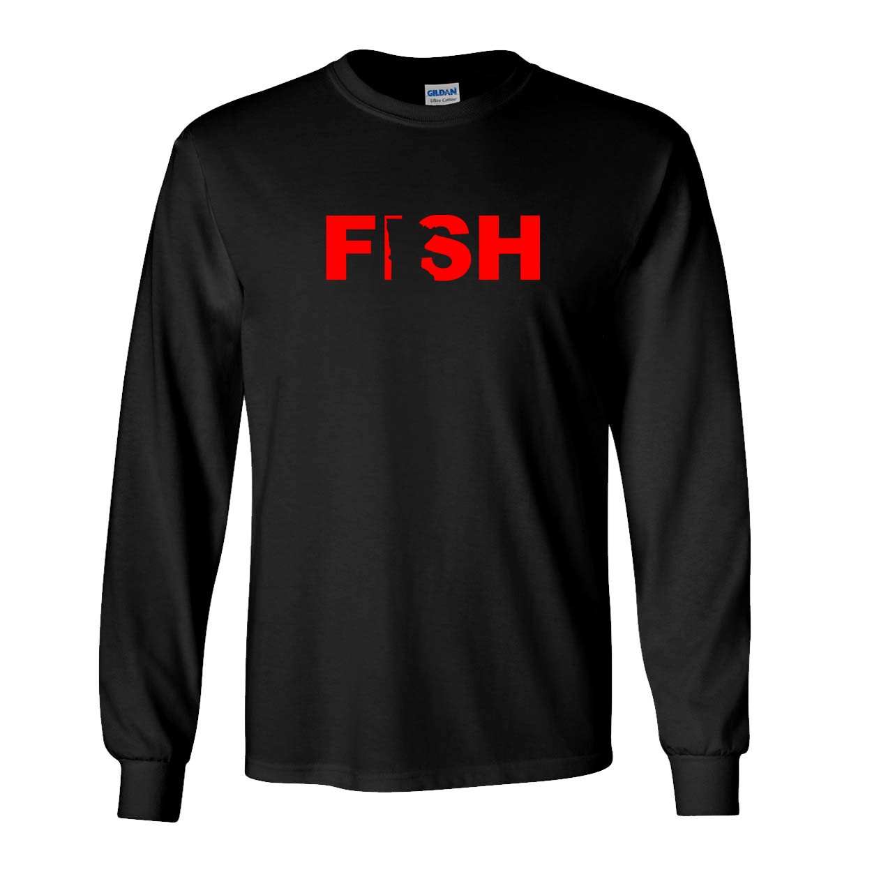 Fish Minnesota Classic Long Sleeve T-Shirt Black (Red Logo)