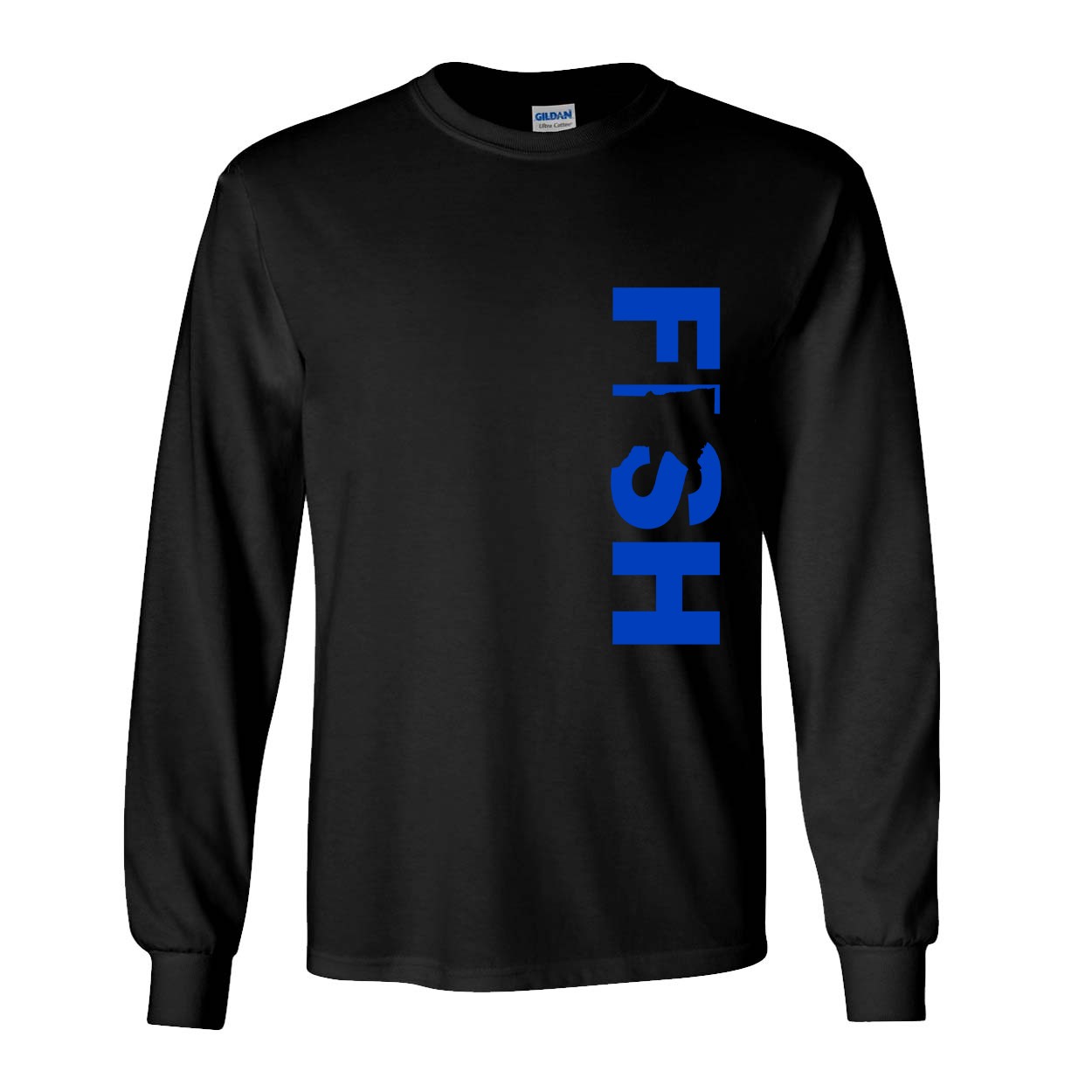Fish Minnesota Classic Vertical Long Sleeve T-Shirt Black (Blue Logo)