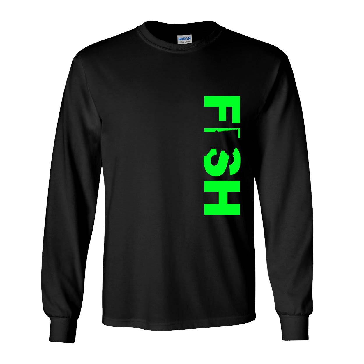 Fish Minnesota Classic Vertical Long Sleeve T-Shirt Black (Green Logo)