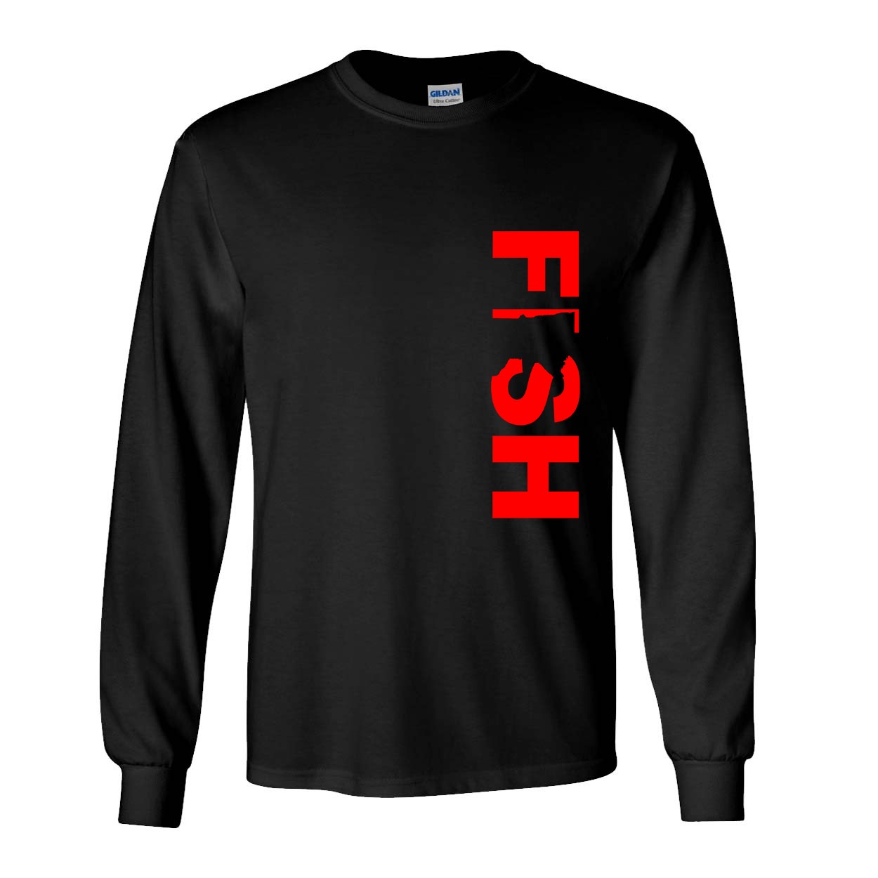 Fish Minnesota Classic Vertical Long Sleeve T-Shirt Black (Red Logo)