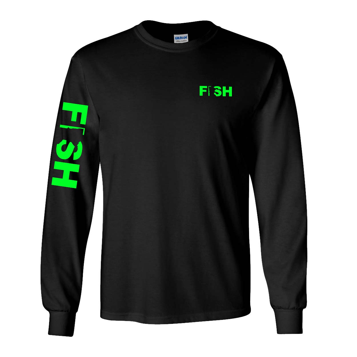 Fish Minnesota Night Out Long Sleeve T-Shirt with Arm Logo Black (Green Logo)
