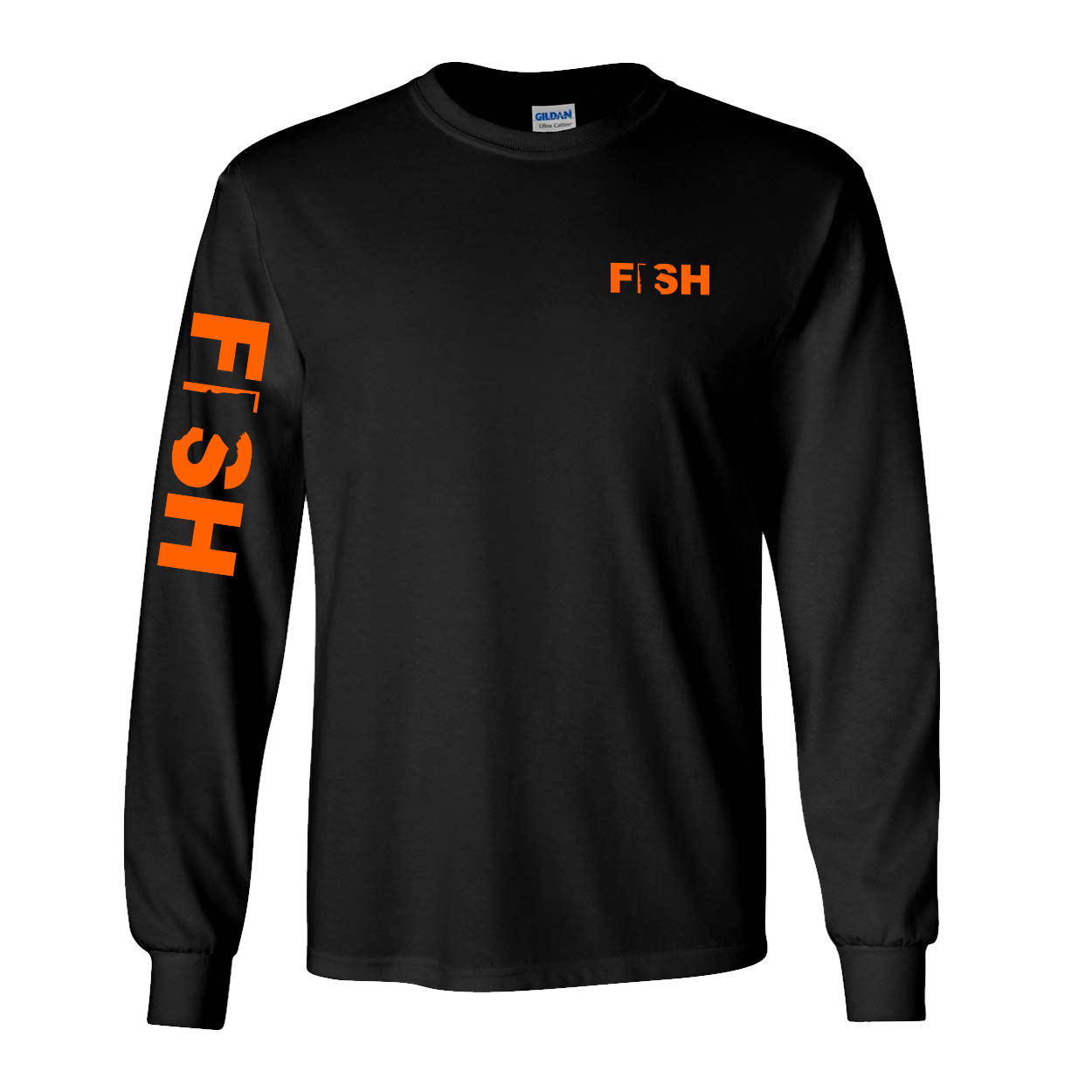 Fish Minnesota Night Out Long Sleeve T-Shirt with Arm Logo Black (Orange Logo)