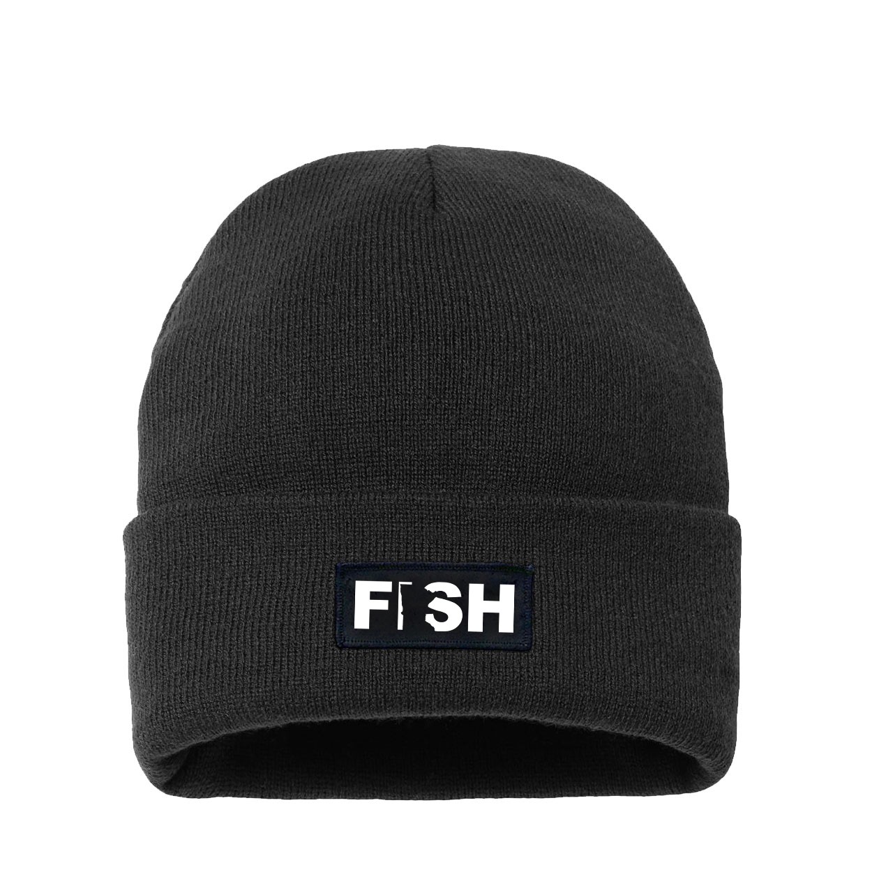 Fish Minnesota Night Out Woven Patch Night Out Sherpa Lined Cuffed Beanie Black (White Logo)