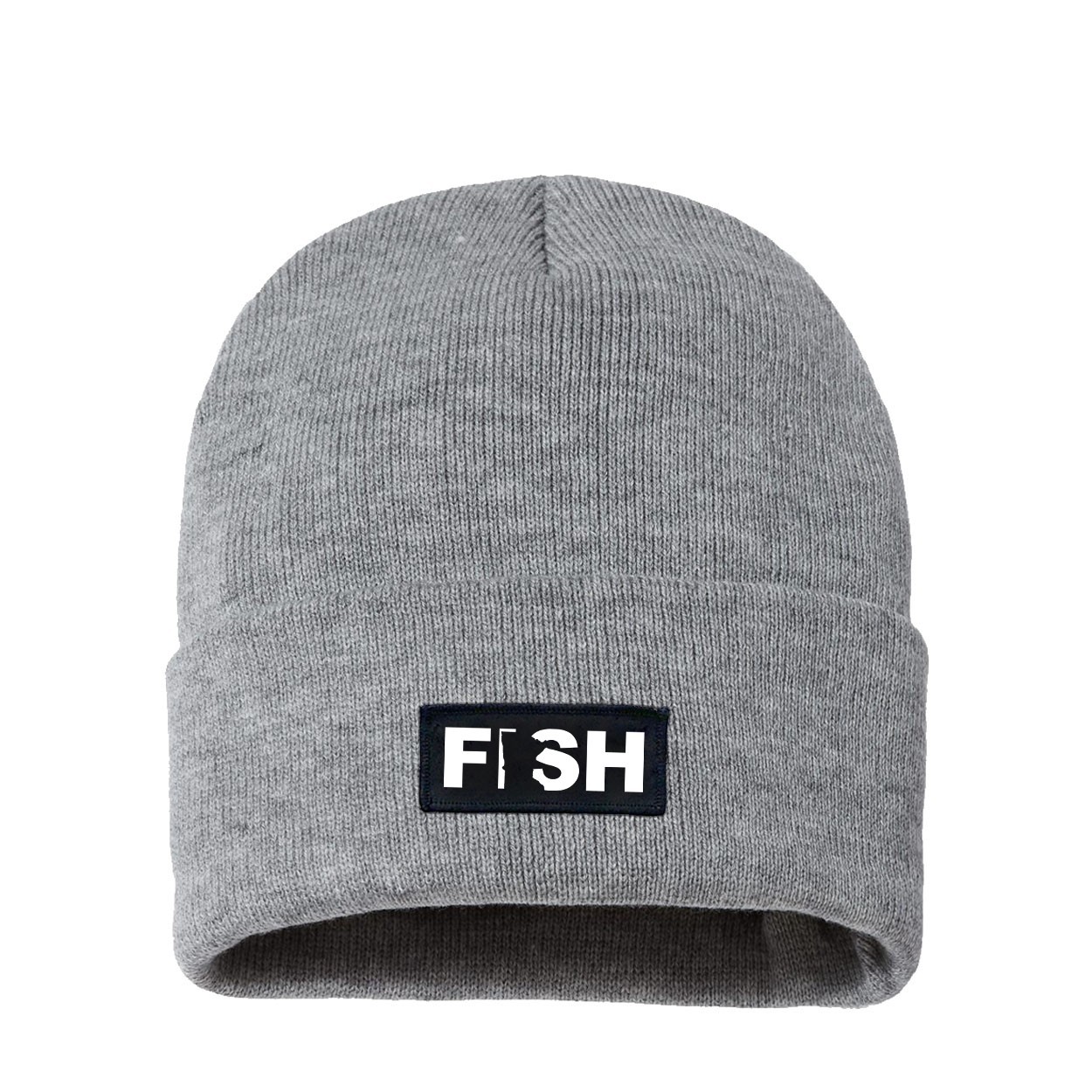 Fish Minnesota Night Out Woven Patch Night Out Sherpa Lined Cuffed Beanie Heather Gray (White Logo)