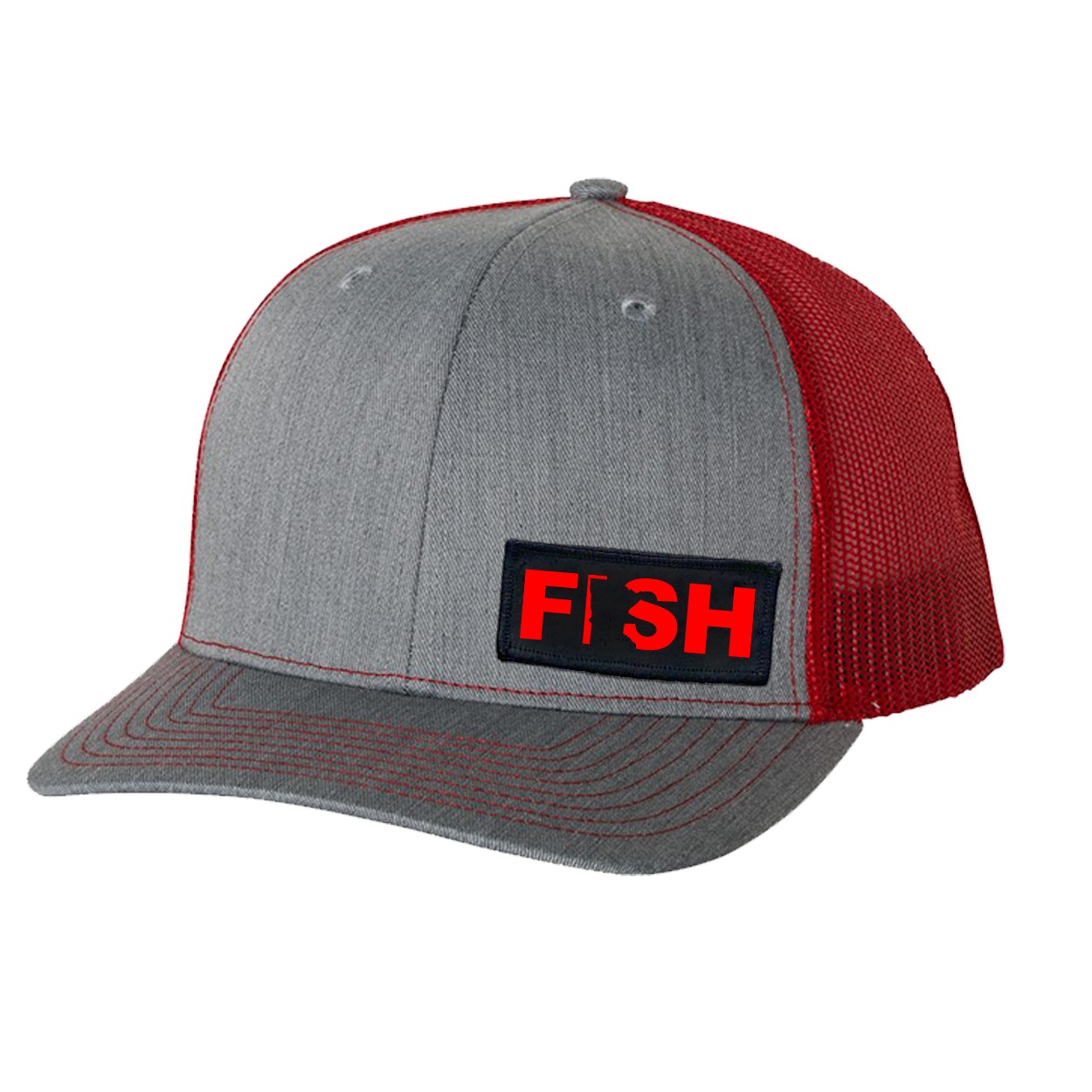Fish Minnesota Night Out Woven Patch Snapback Trucker Hat Heather Heather Grey/Red (Red Logo)