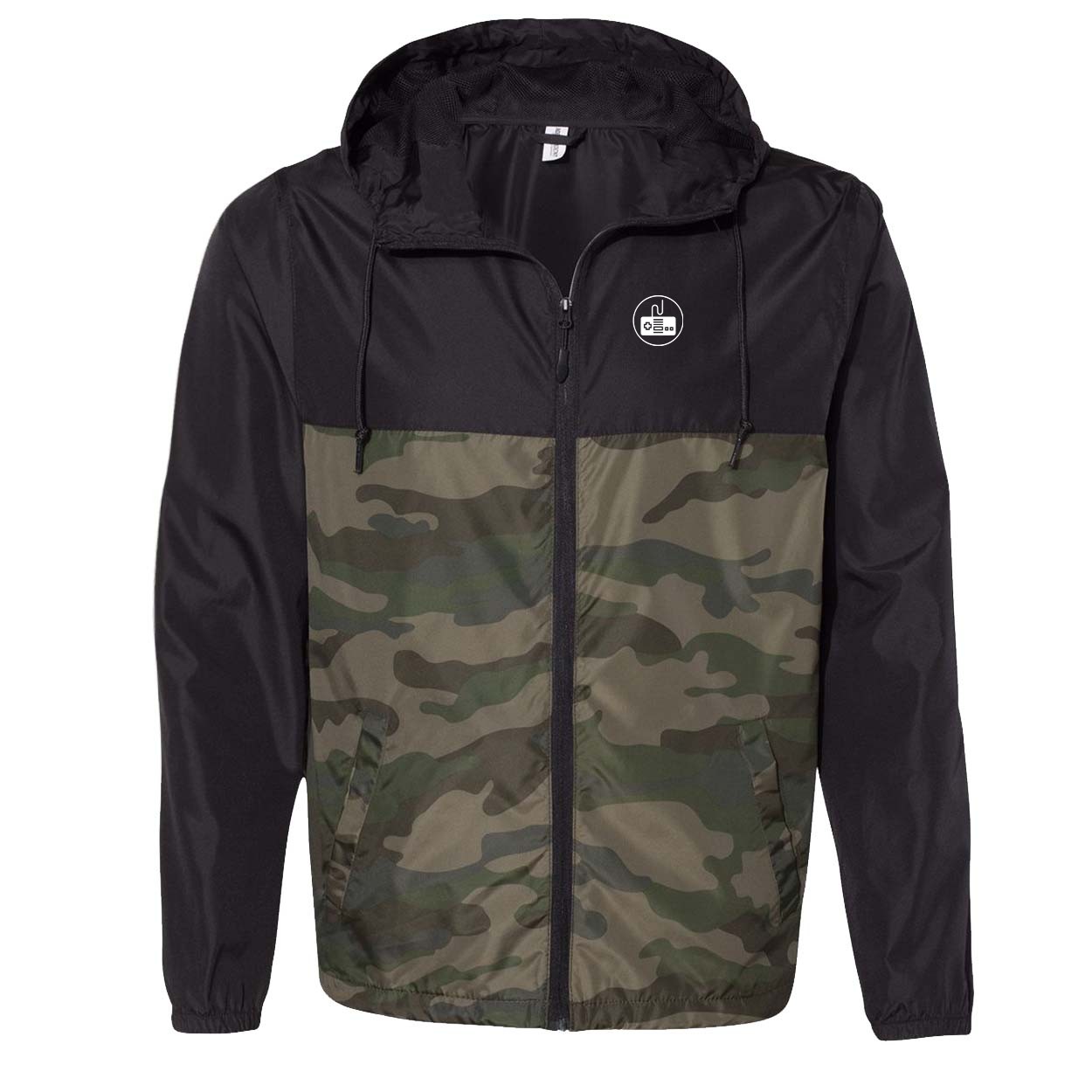 Game Controller Icon Logo Night Out Lightweight Windbreaker Black/Forest Camo (White Logo)