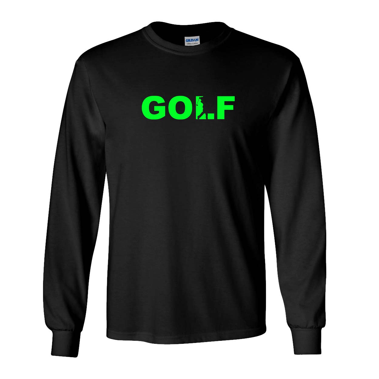 Golf Swing Logo Classic Long Sleeve T-Shirt Black (Green Logo)