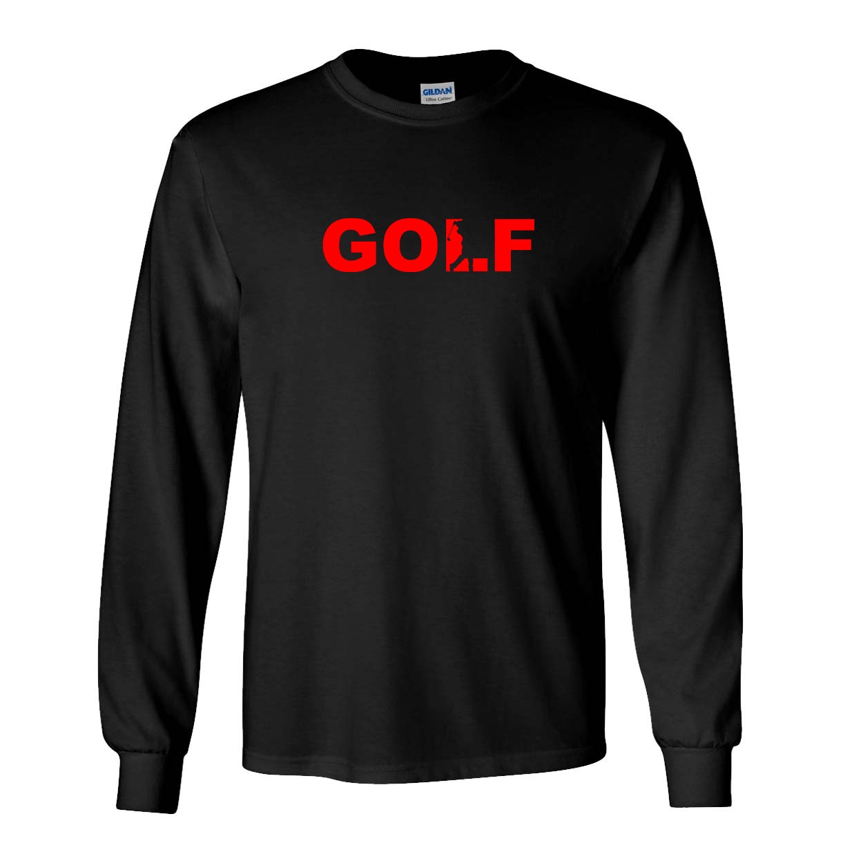 Golf Swing Logo Classic Long Sleeve T-Shirt Black (Red Logo)