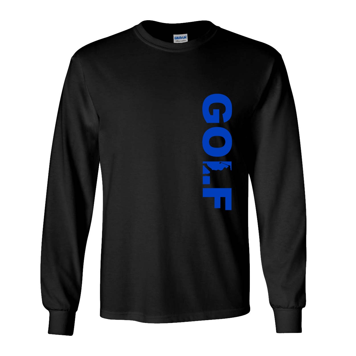 Golf Swing Logo Classic Vertical Long Sleeve T-Shirt Black (Blue Logo)