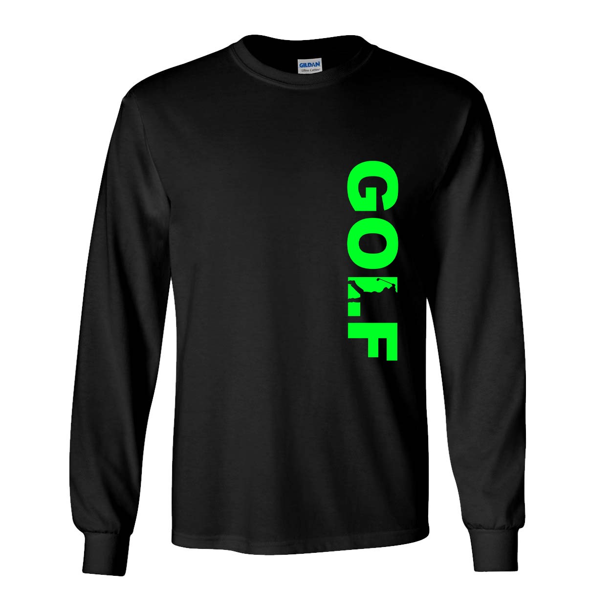 Golf Swing Logo Classic Vertical Long Sleeve T-Shirt Black (Green Logo)