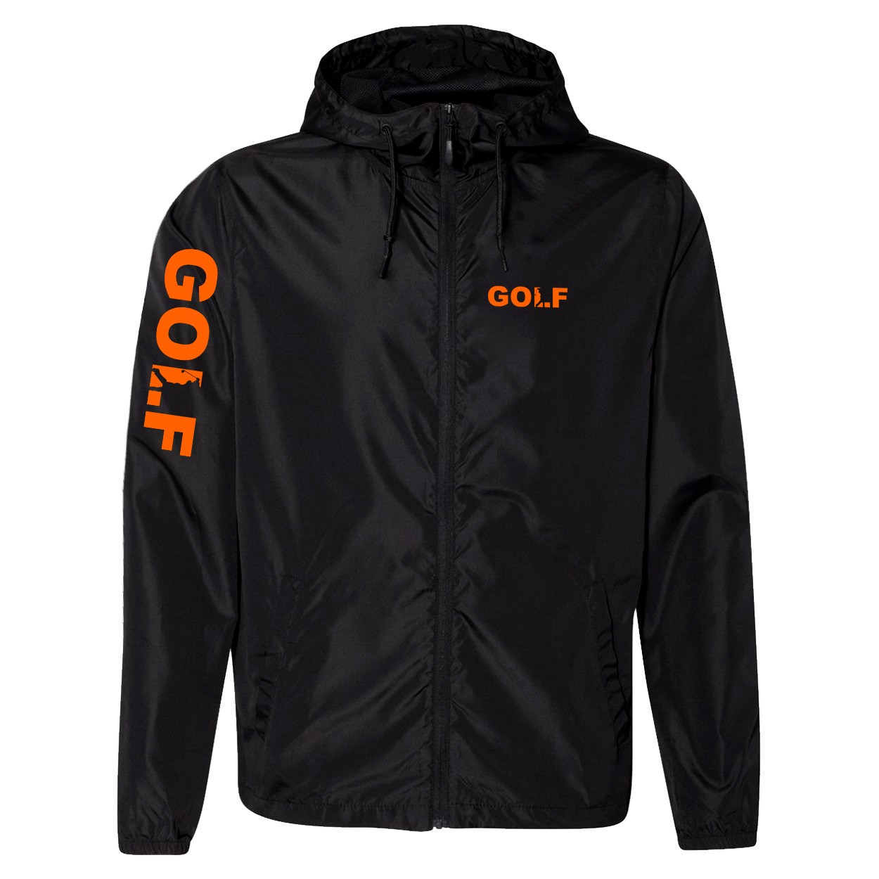 Golf Swing Logo Night Out Lightweight Windbreaker Black (Orange Logo)