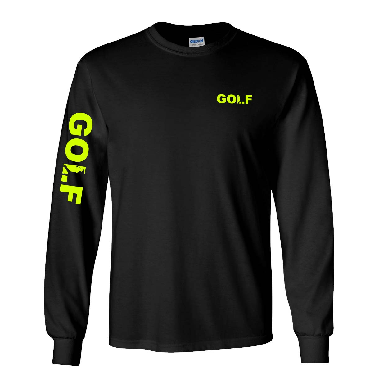 Golf Swing Logo Night Out Long Sleeve T-Shirt with Arm Logo Black (Hi-Vis Logo)