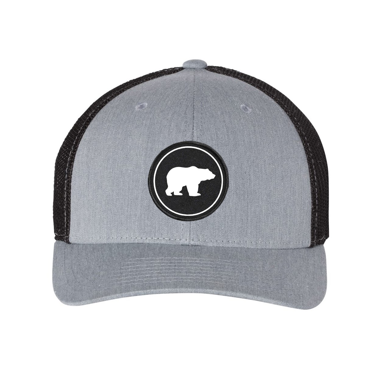 Hunt Bear Icon Logo Classic Woven Circle Patch Snapback Trucker Hat Heather Gray/Black (White Logo)
