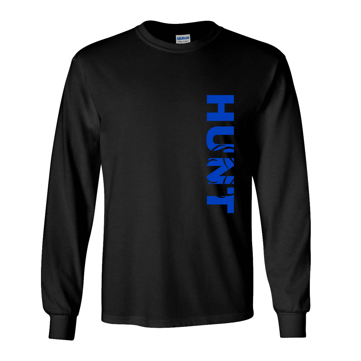 Hunt Rack Logo Classic Vertical Long Sleeve T-Shirt Black (Blue Logo)