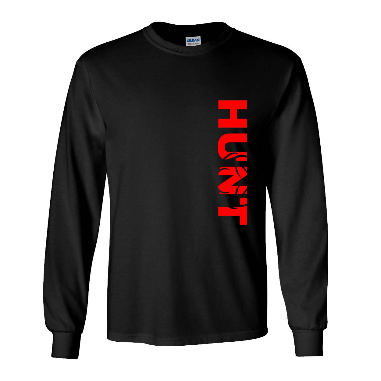 Hunt Rack Logo Classic Vertical Long Sleeve T-Shirt Black (Red Logo)