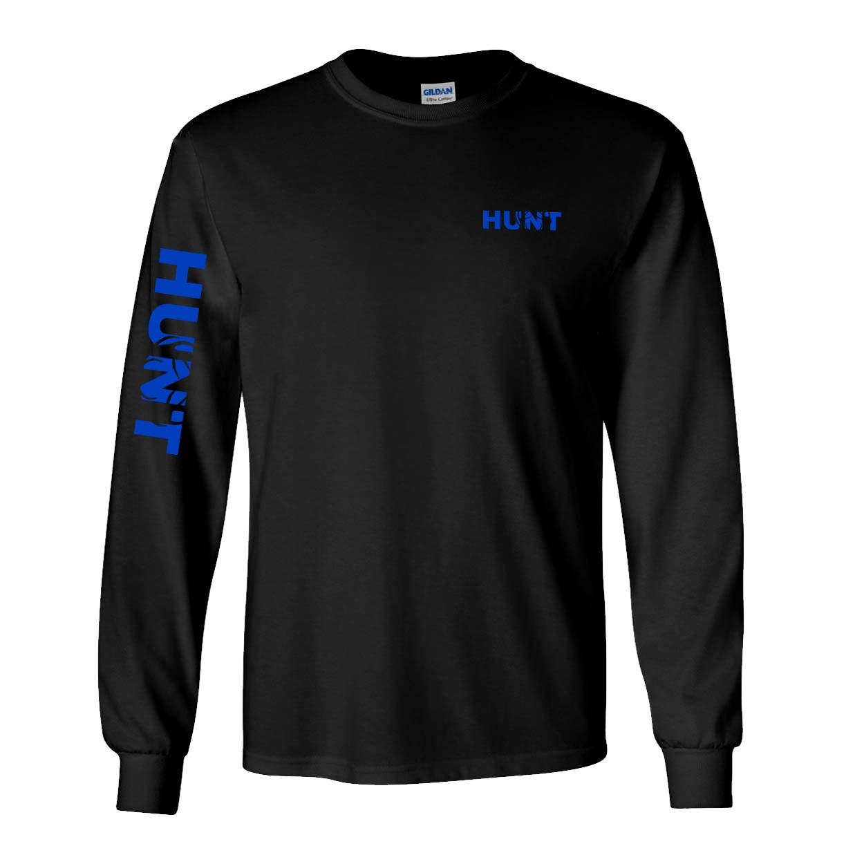 Hunt Rack Logo Night Out Long Sleeve T-Shirt with Arm Logo Black (Blue Logo)