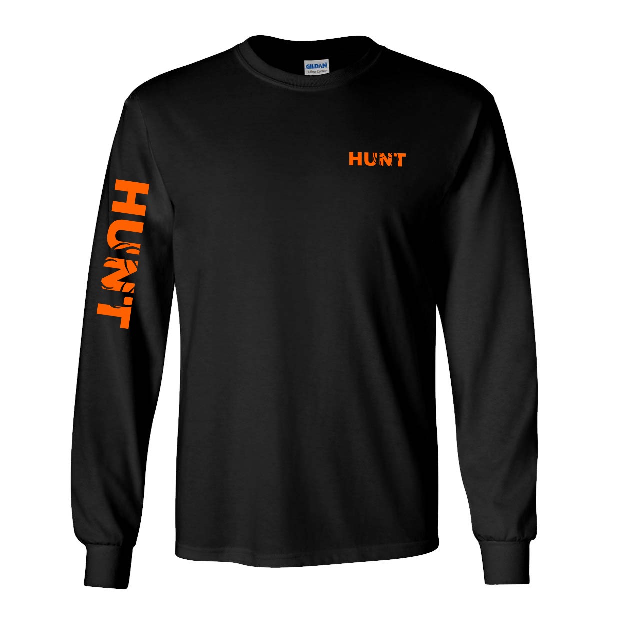 Hunt Rack Logo Night Out Long Sleeve T-Shirt with Arm Logo Black (Orange Logo)