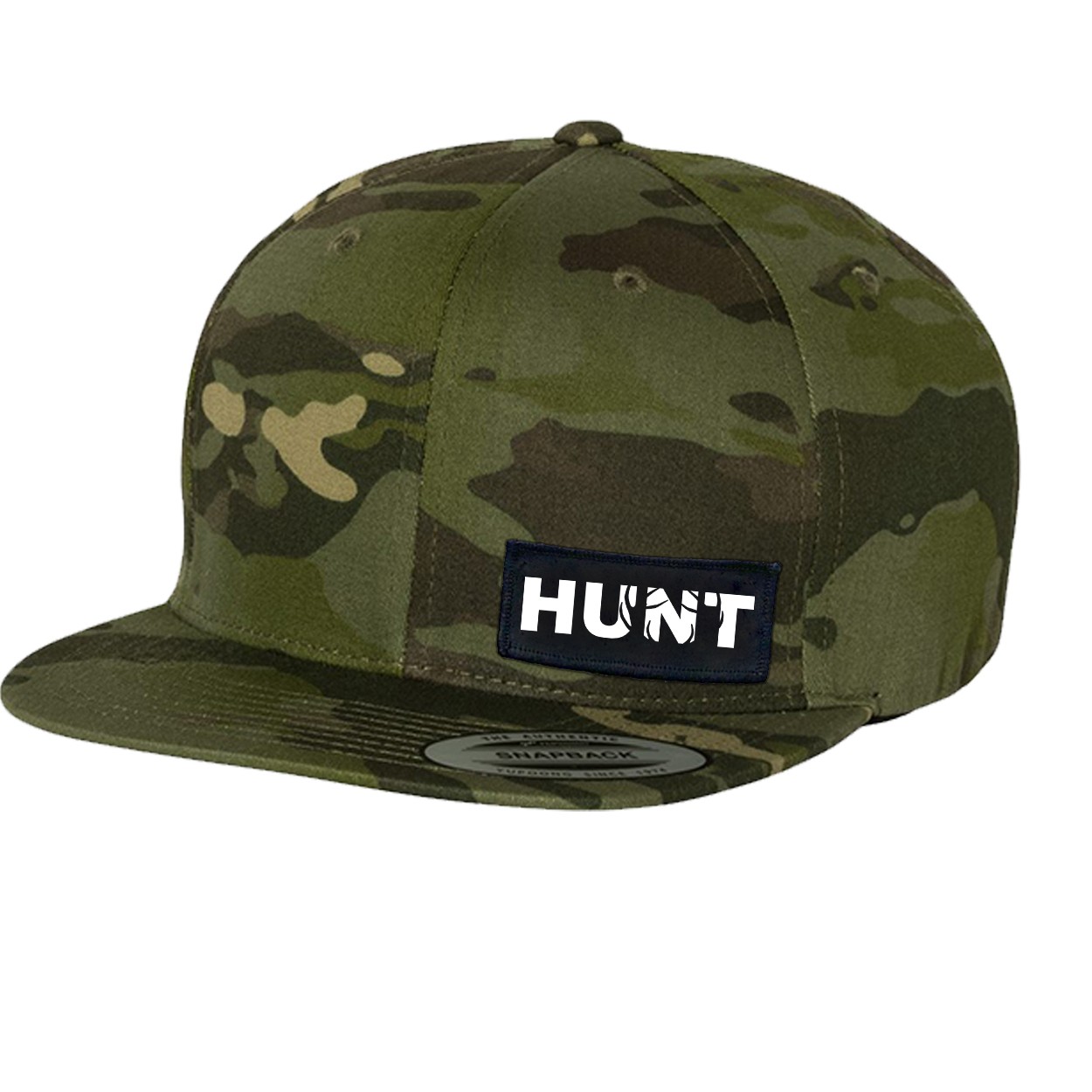 Hunt Rack Logo Night Out Woven Patch Flat Brim Hat Multicam Tropic (White Logo)