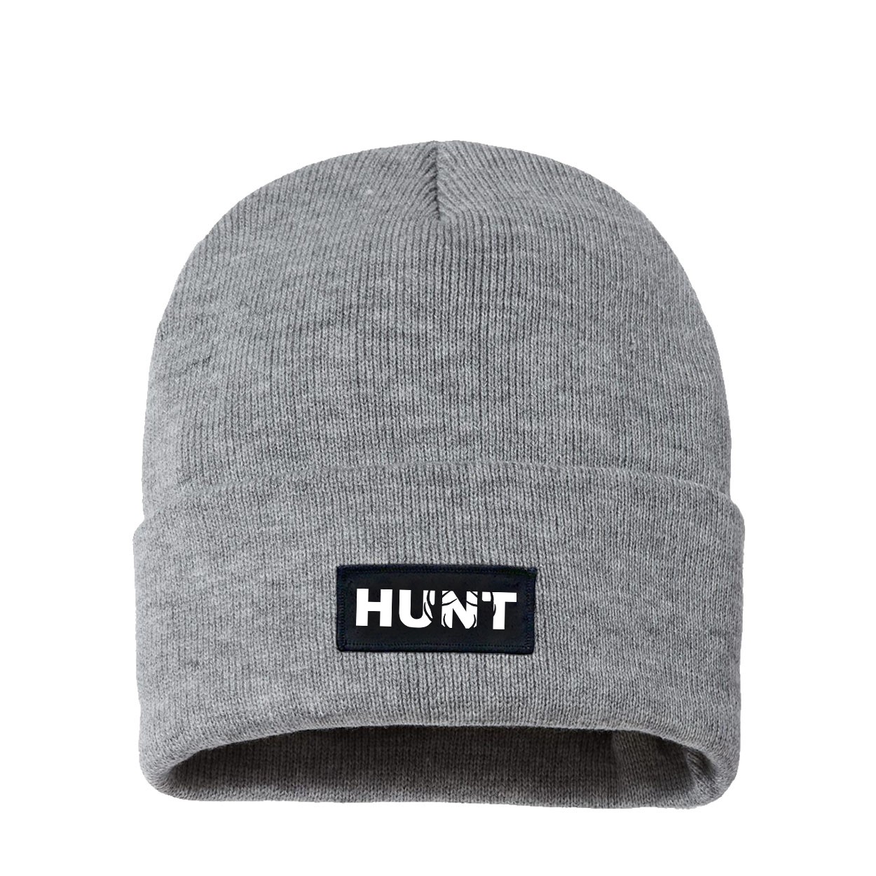 Hunt Rack Logo Night Out Woven Patch Night Out Sherpa Lined Cuffed Beanie Heather Gray (White Logo)