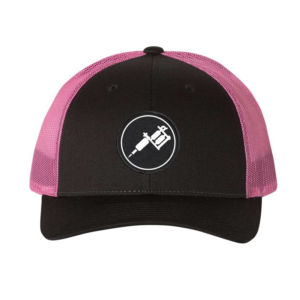 Ink Tattoo Icon Logo Classic Woven Circle Patch Snapback Trucker Hat Gray/Neon Pink (White Logo)