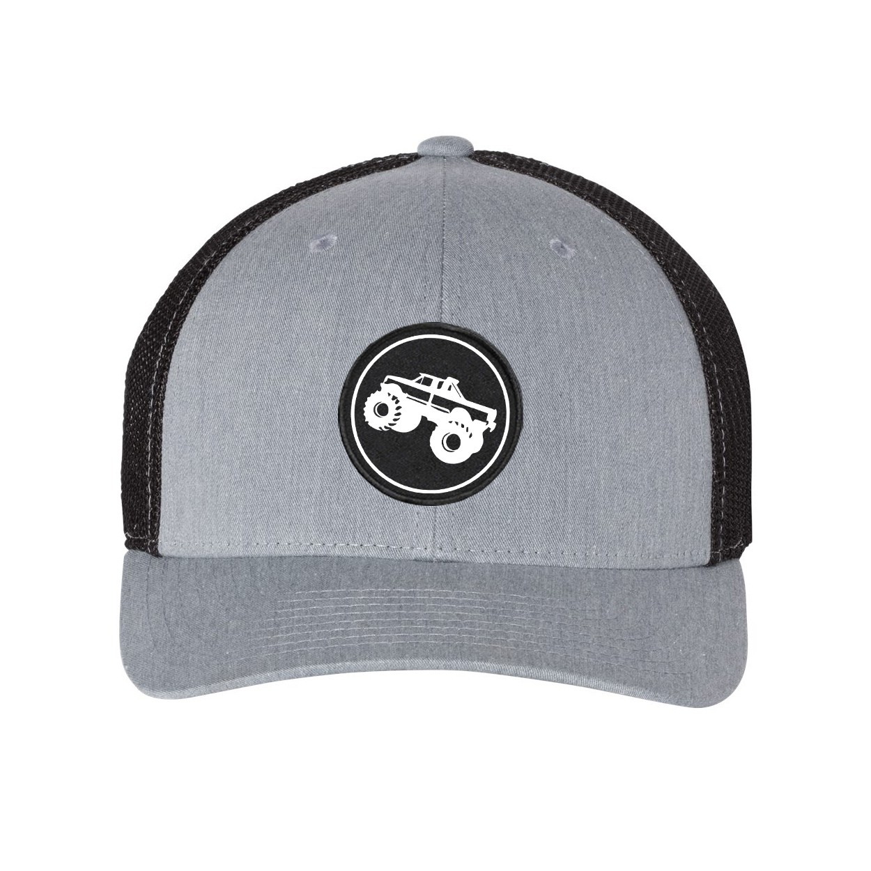 Mud Truck Icon Logo Classic Woven Circle Patch Snapback Trucker Hat Heather Gray/Black (White Logo)
