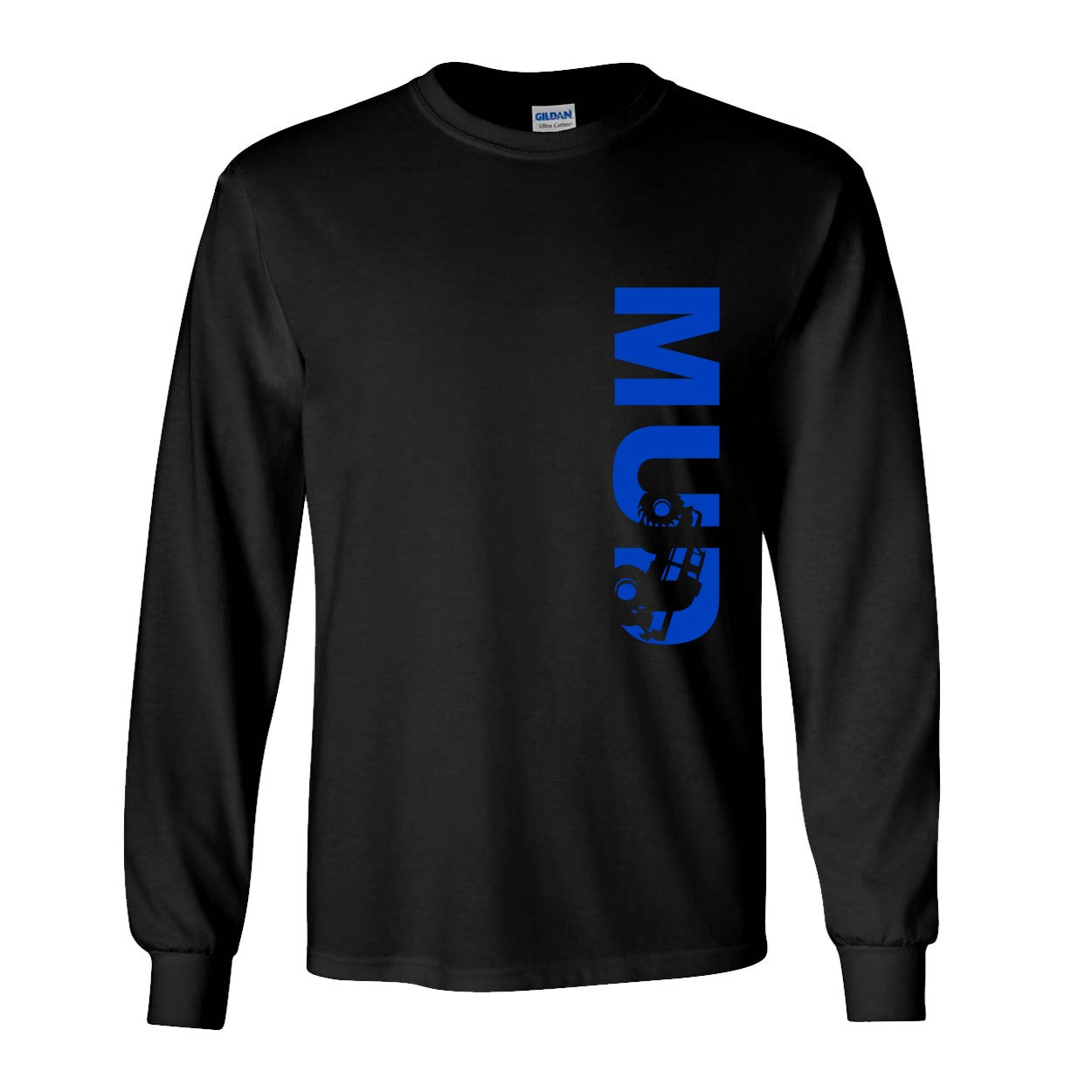 Mud Truck Logo Classic Vertical Long Sleeve T-Shirt Black (Blue Logo)