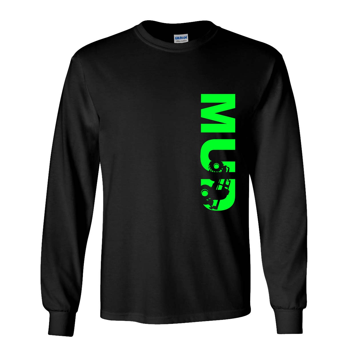 Mud Truck Logo Classic Vertical Long Sleeve T-Shirt Black (Green Logo)