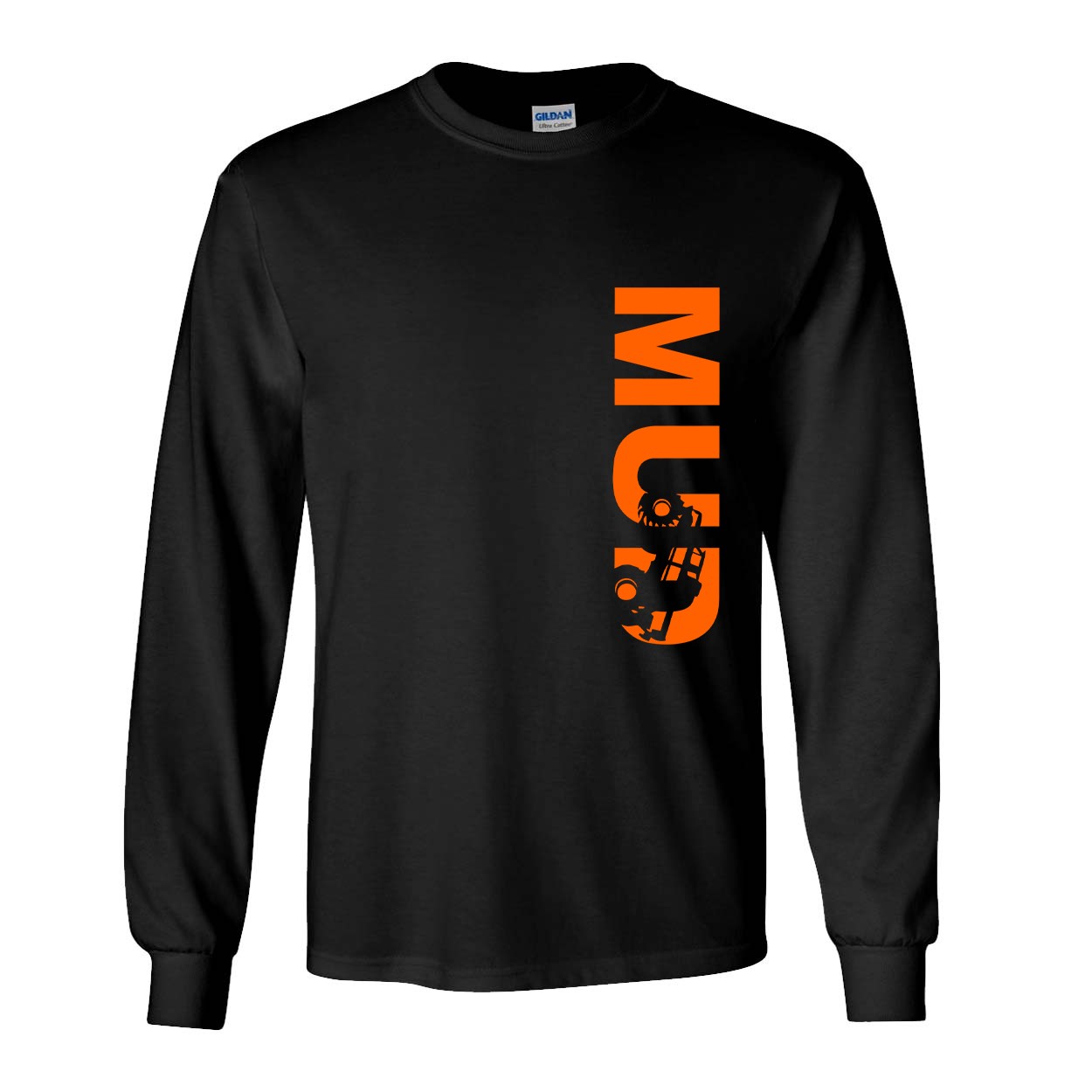 Mud Truck Logo Classic Vertical Long Sleeve T-Shirt Black (Orange Logo)