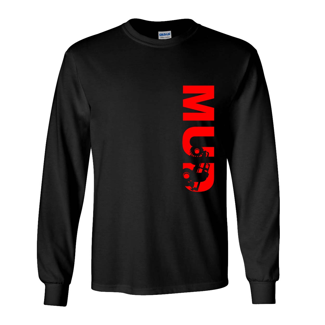 Mud Truck Logo Classic Vertical Long Sleeve T-Shirt Black (Red Logo)