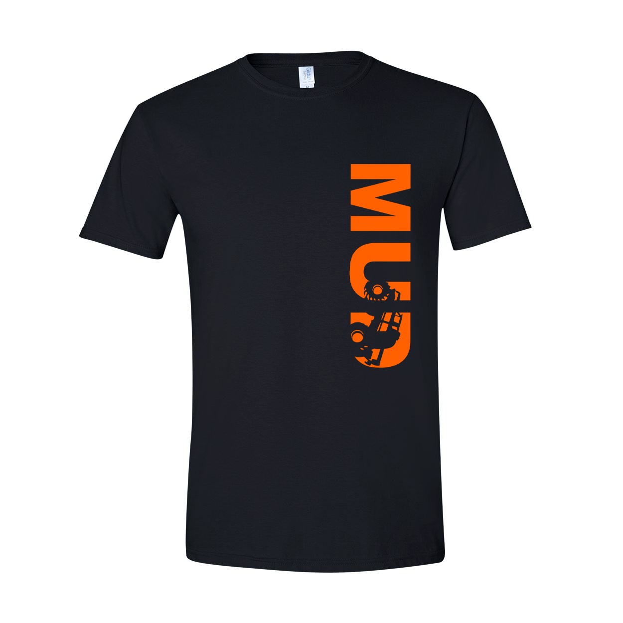 Mud Truck Logo Classic Vertical T-Shirt Black (Orange Logo)