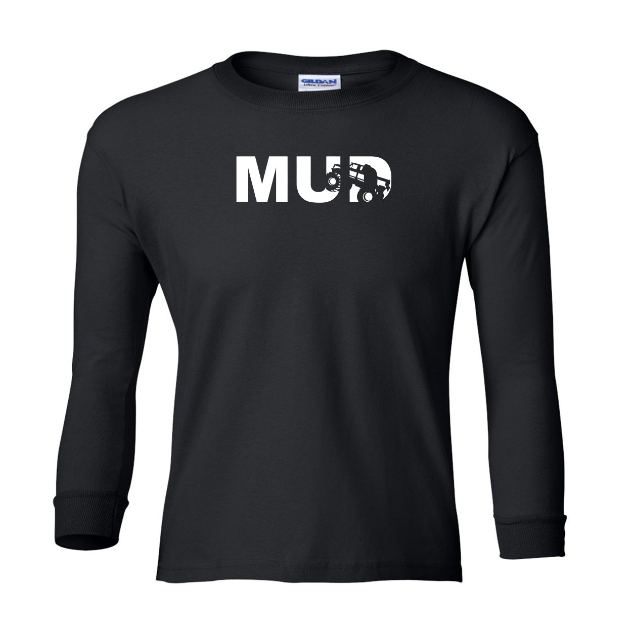 Mud Truck Logo Classic Youth Unisex Long Sleeve T-Shirt Black (White Logo)