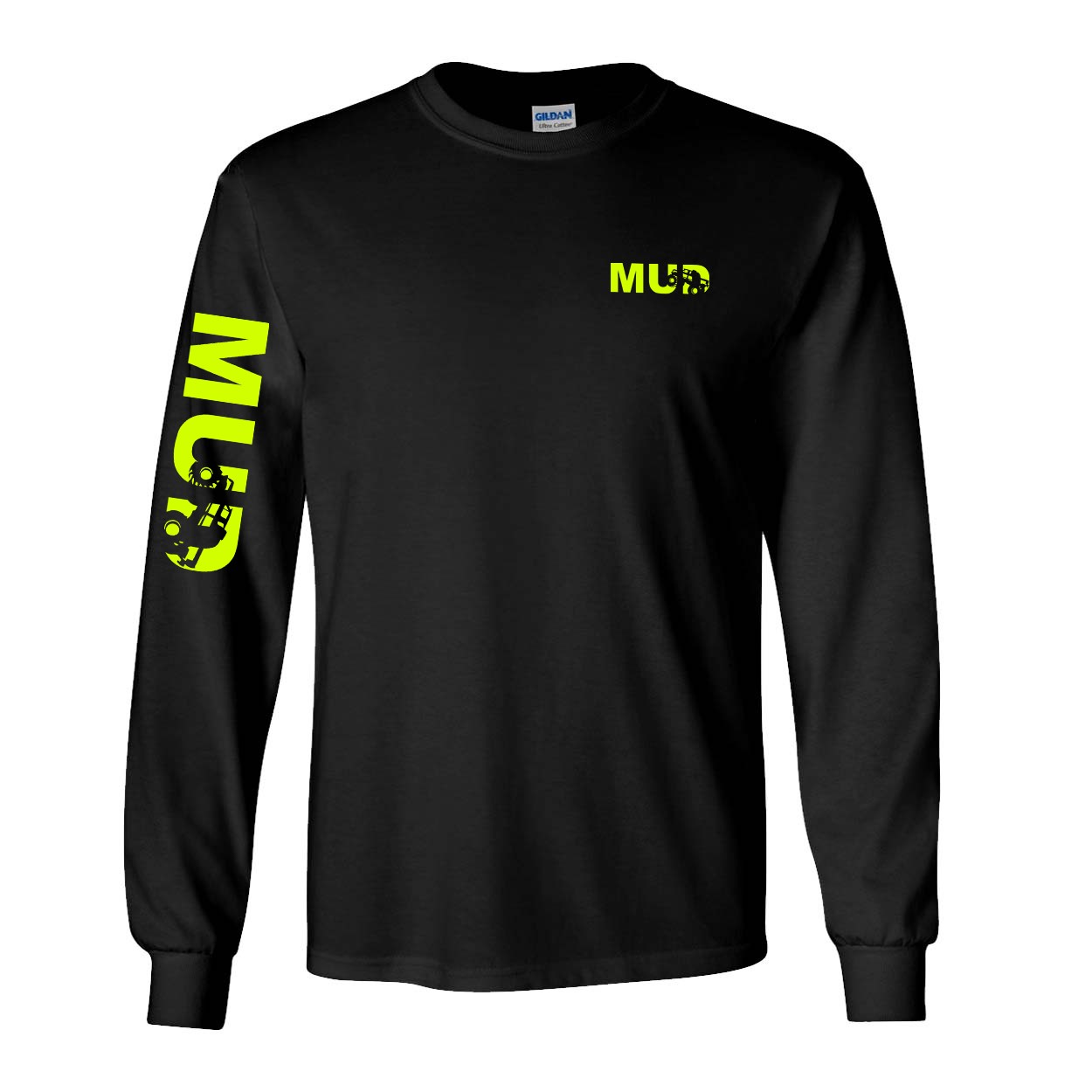 Mud Truck Logo Night Out Long Sleeve T-Shirt with Arm Logo Black (Hi-Vis Logo)
