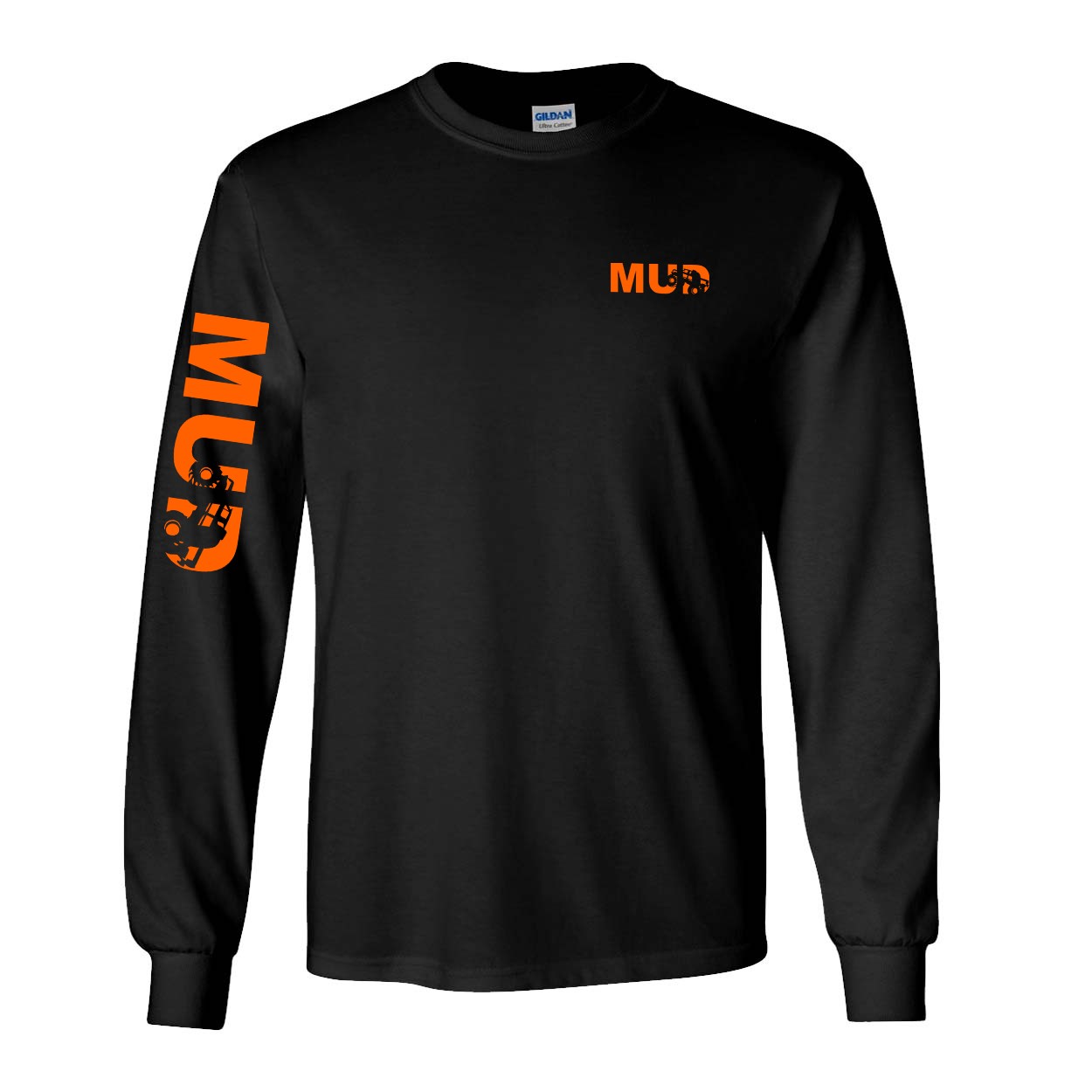 Mud Truck Logo Night Out Long Sleeve T-Shirt with Arm Logo Black (Orange Logo)