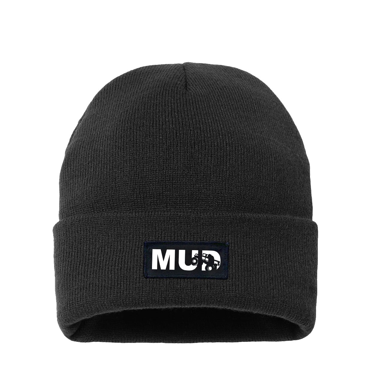 Mud Truck Logo Night Out Woven Patch Night Out Sherpa Lined Cuffed Beanie Black (White Logo)