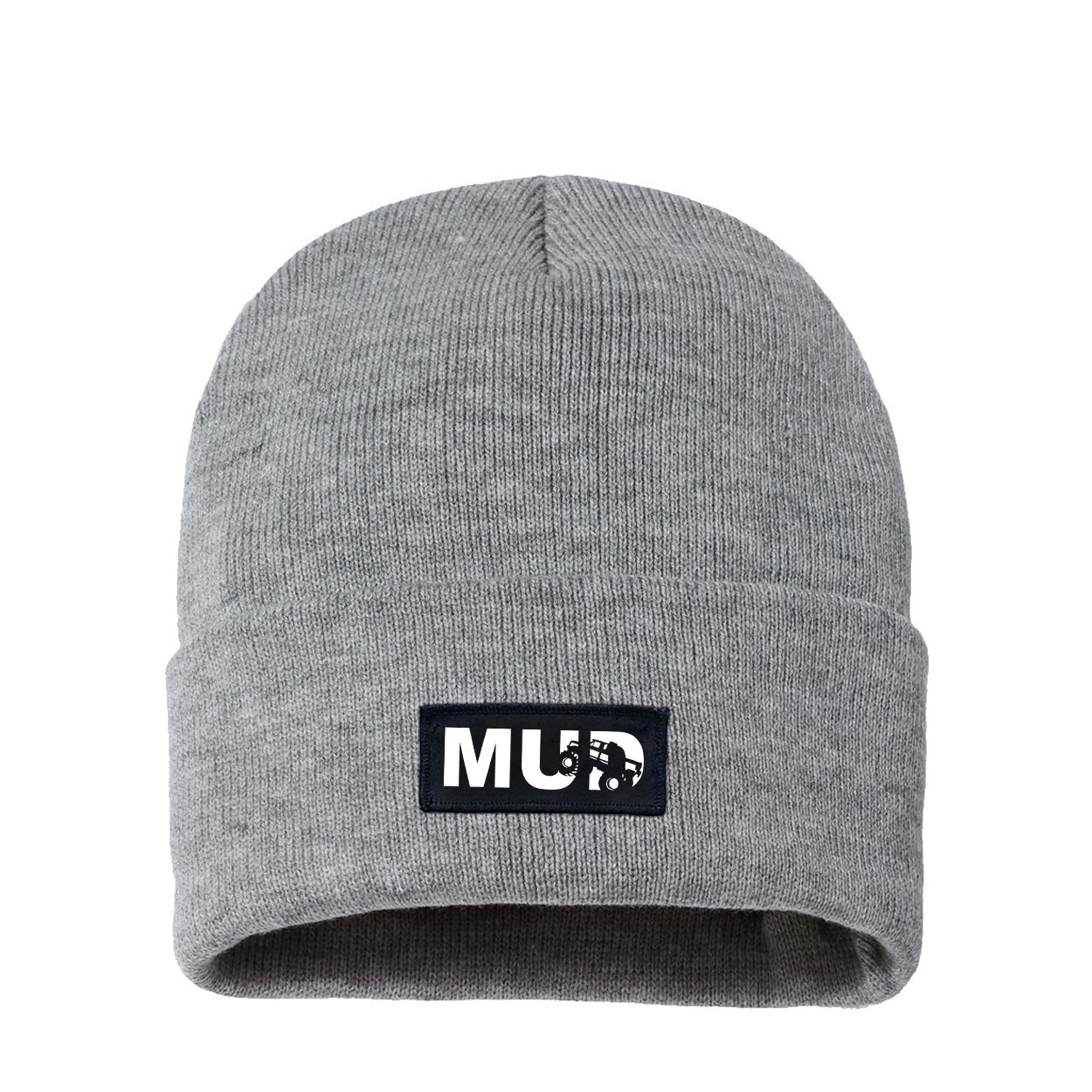 Mud Truck Logo Night Out Woven Patch Night Out Sherpa Lined Cuffed Beanie Heather Gray (White Logo)