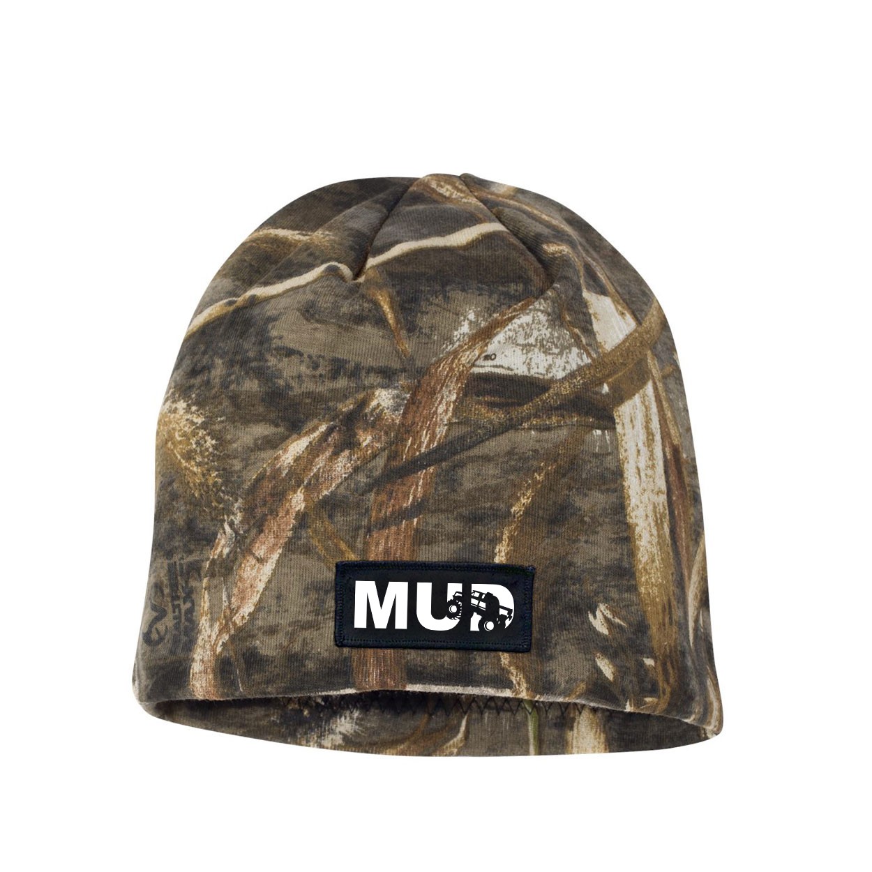 Mud Truck Logo Night Out Woven Patch Skully Beanie Realtree AP Camo (White Logo)