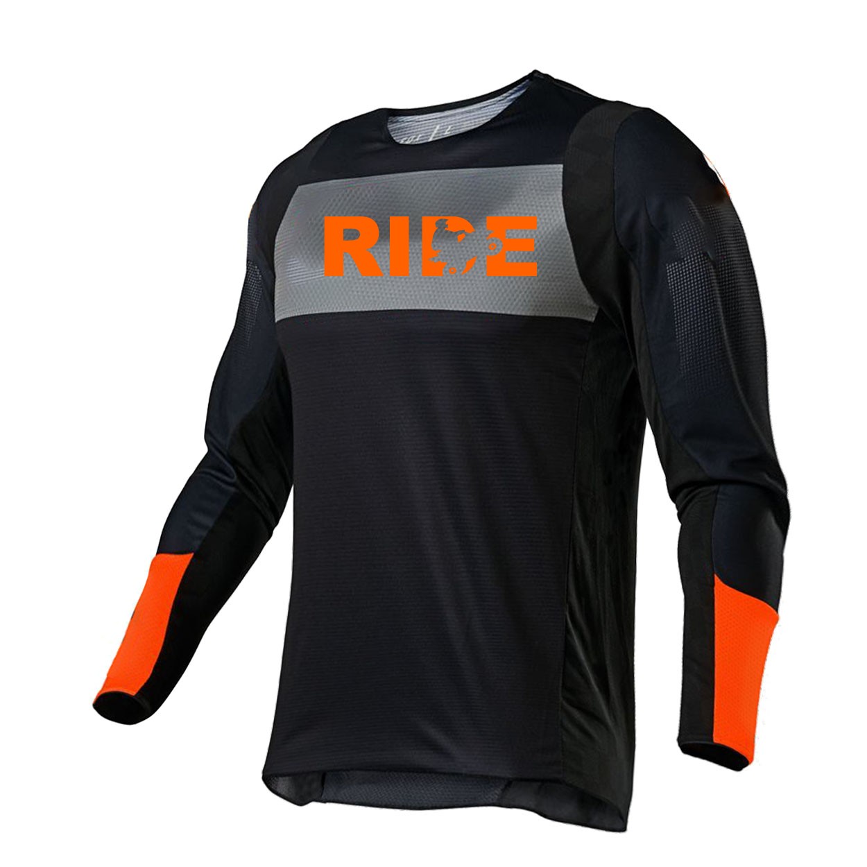 Ride ATV Logo Classic Performance Jersey Long Sleeve Shirt Black/Gray/Orange (Orange Logo)