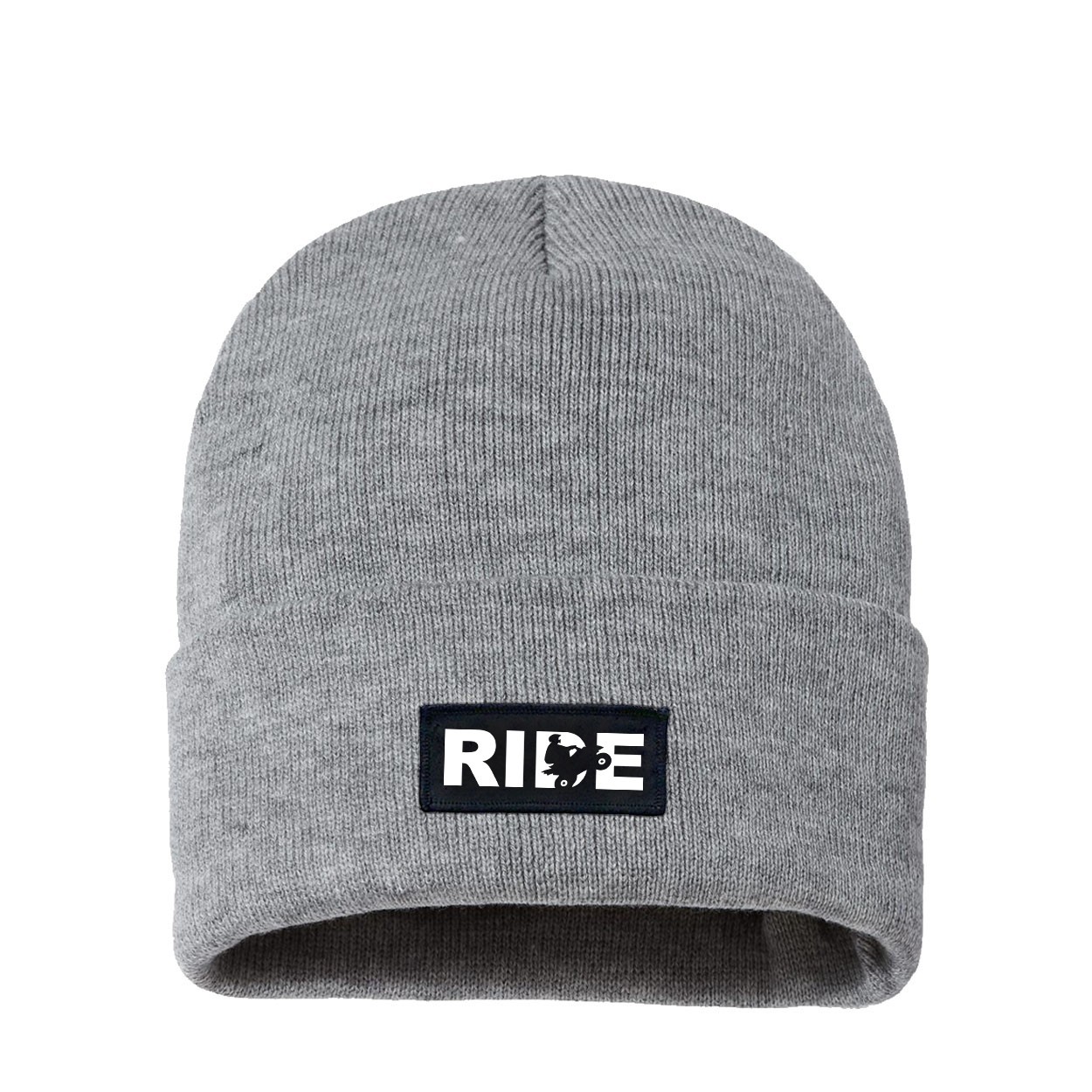 Ride ATV Logo Night Out Woven Patch Night Out Sherpa Lined Cuffed Beanie Heather Gray (White Logo)