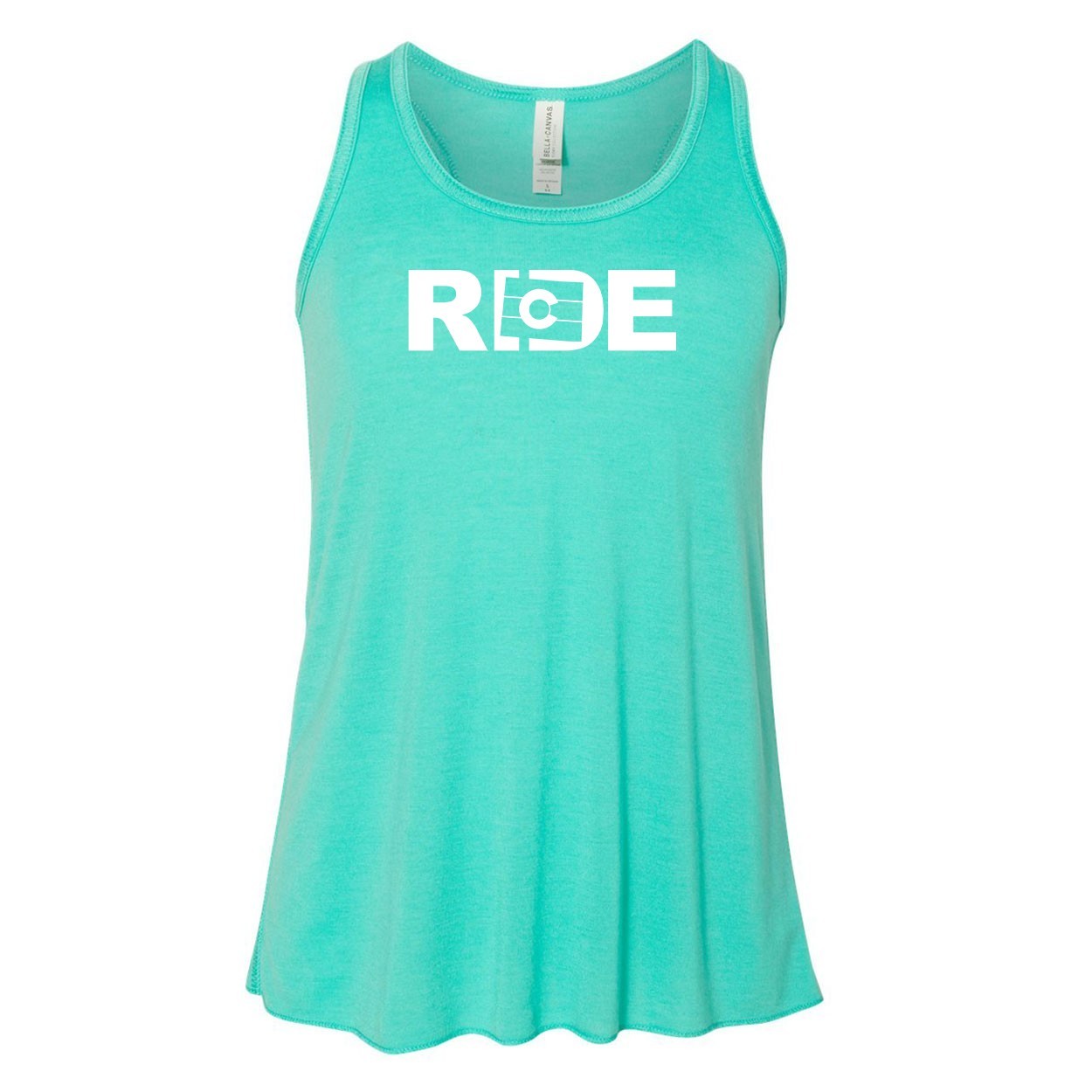 Ride Colorado Classic Youth Girls Flowy Racerback Tank Top Teal (White Logo)