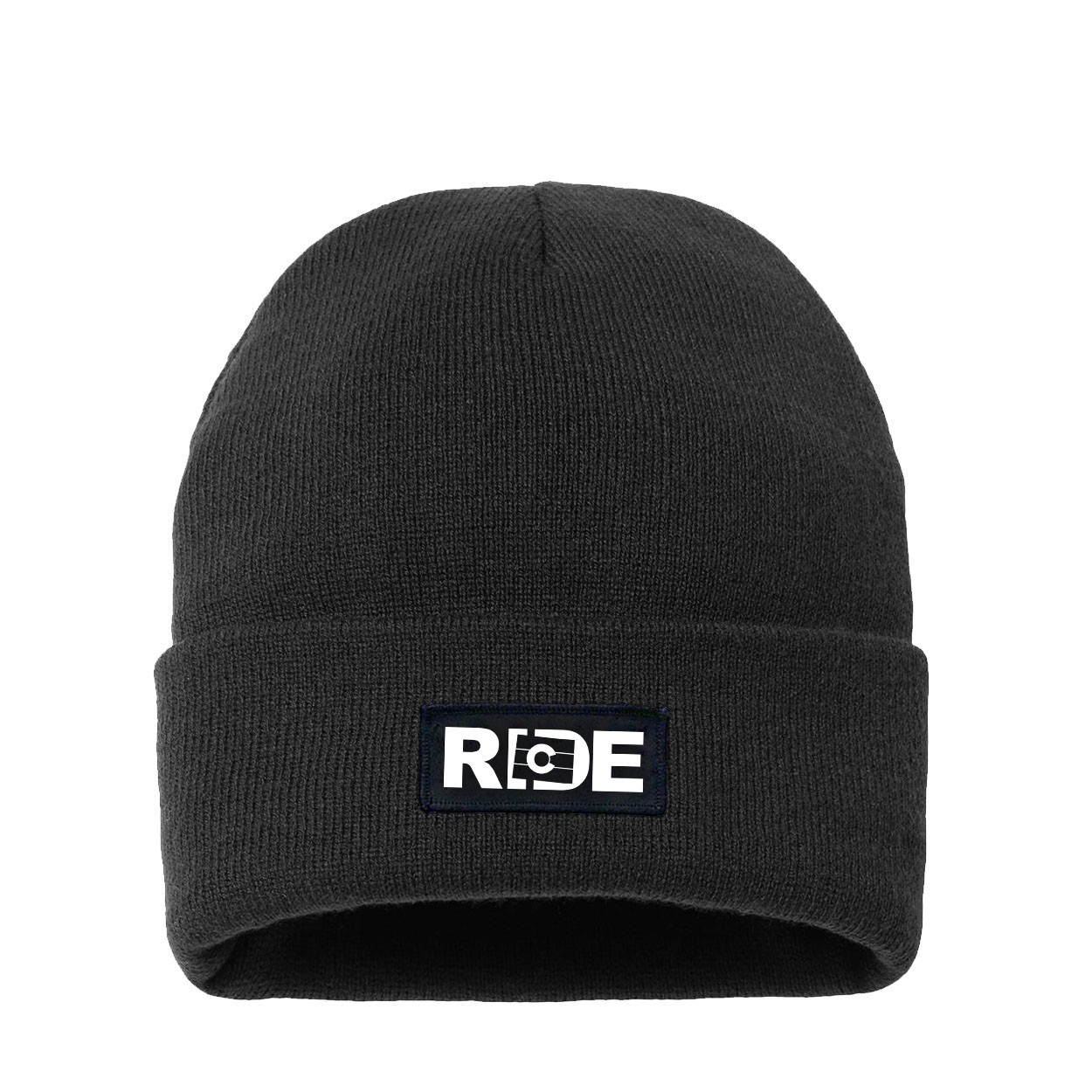 Ride Colorado Night Out Woven Patch Night Out Sherpa Lined Cuffed Beanie Black (White Logo)