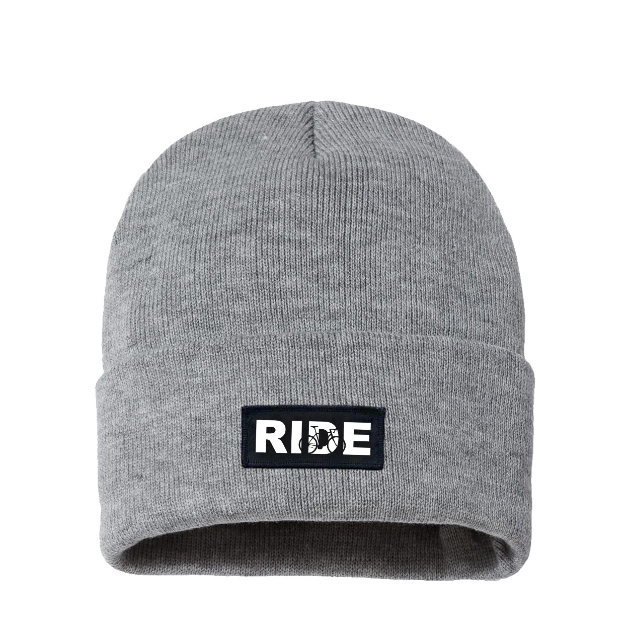 Ride Cycle Logo Night Out Woven Patch Night Out Sherpa Lined Cuffed Beanie Heather Gray (White Logo)