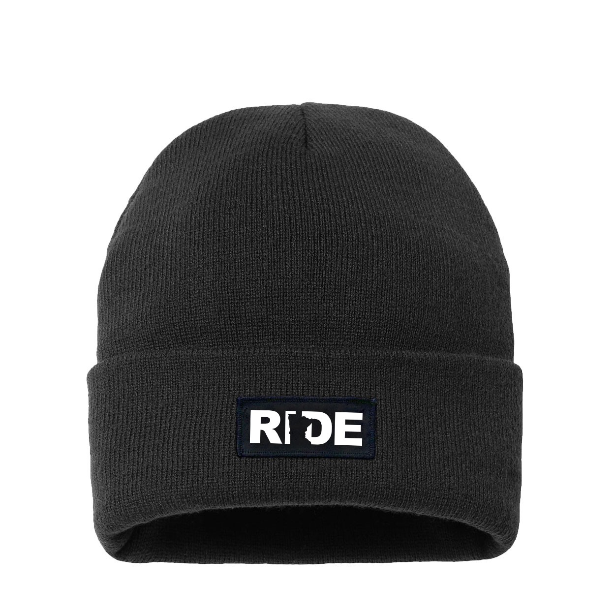Ride Minnesota Night Out Woven Patch Night Out Sherpa Lined Cuffed Beanie Black (White Logo)