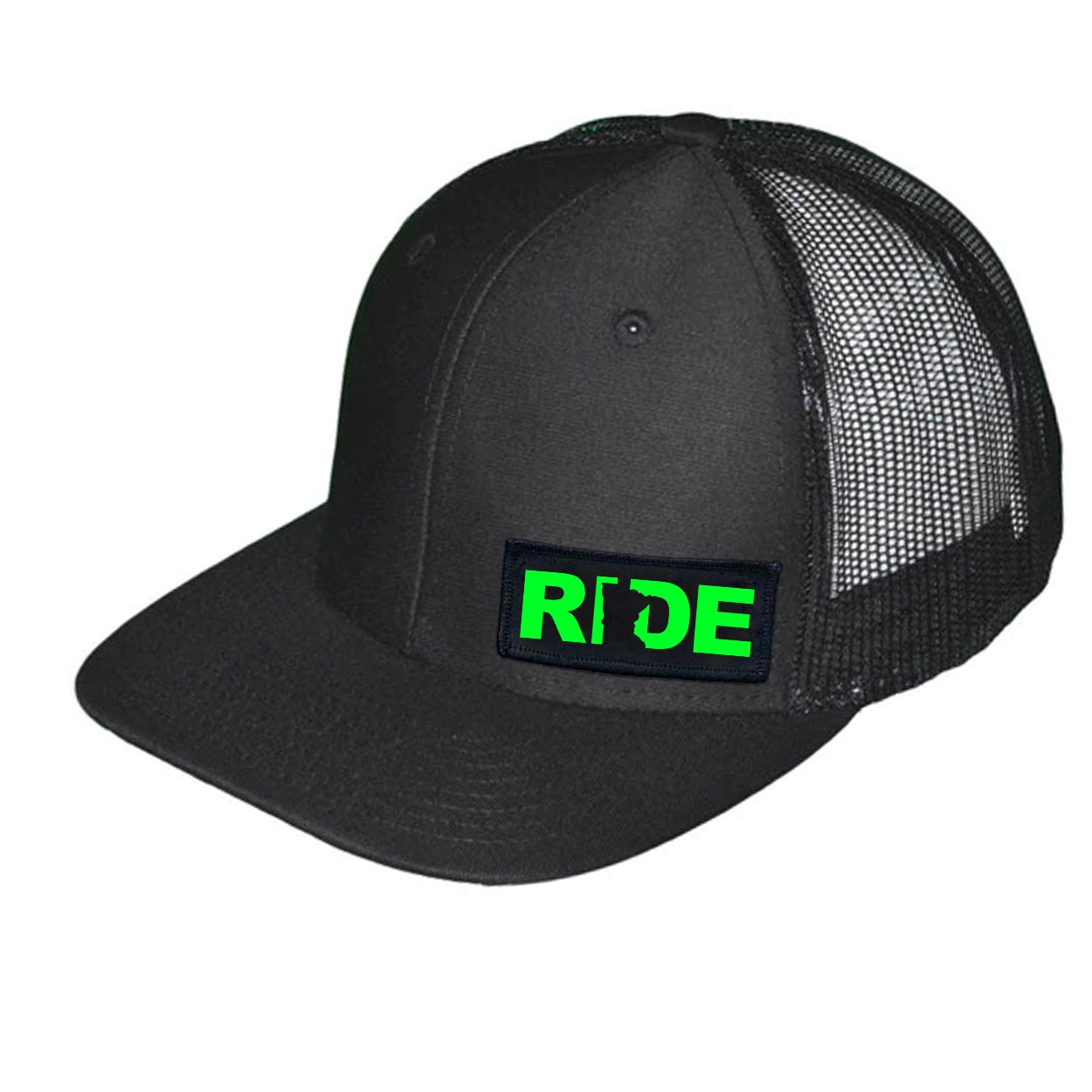 Ride Minnesota Night Out Woven Patch Snapback Trucker Hat Black (Green Logo)