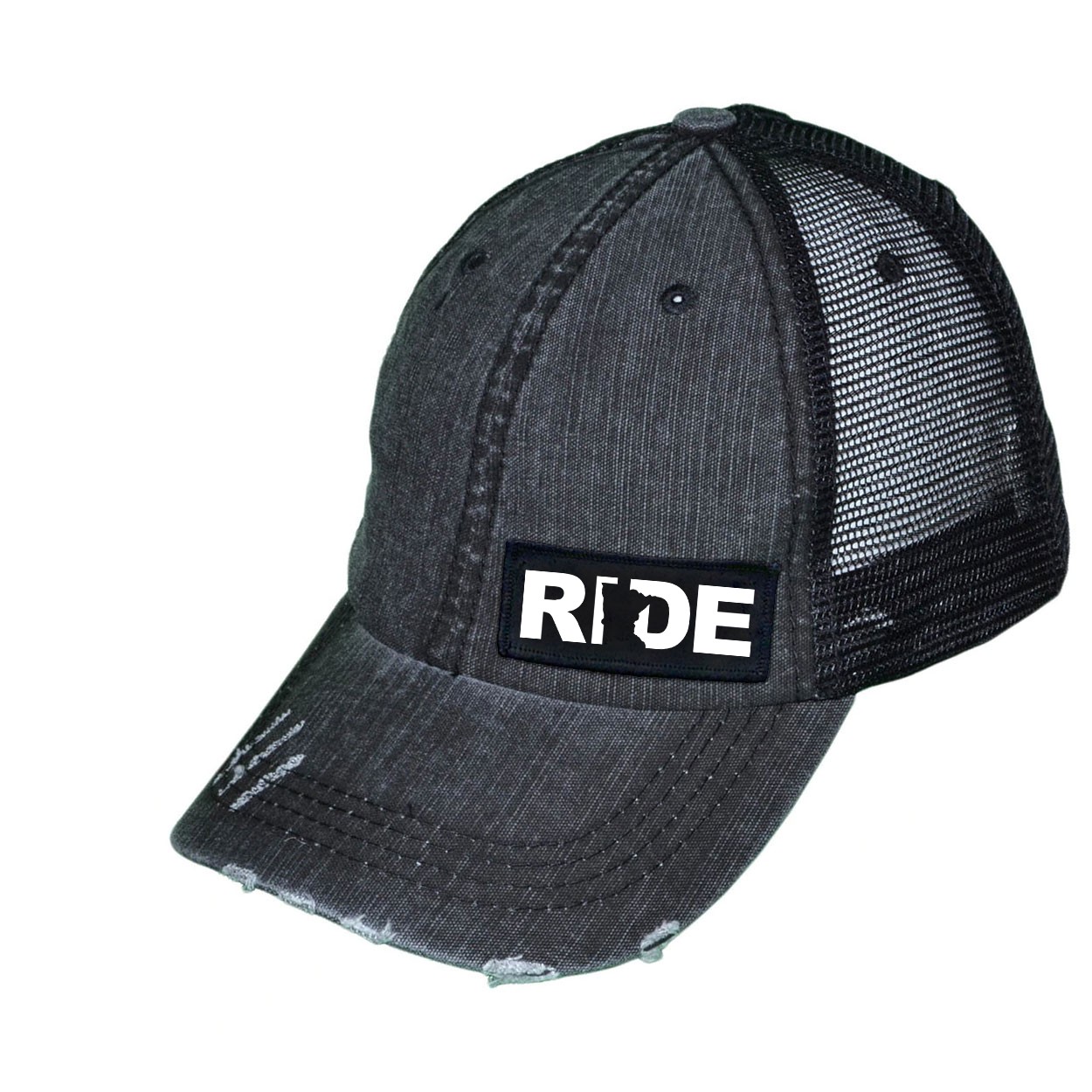 Ride Minnesota Night Out Woven Patch Unstructured Trucker Dad Hat Washed Black