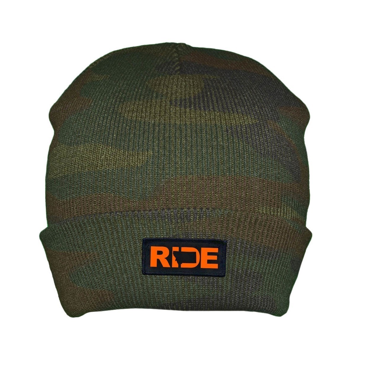Ride Montana Night Out Woven Patch Roll Up Skully Beanie Camo (Orange Logo)