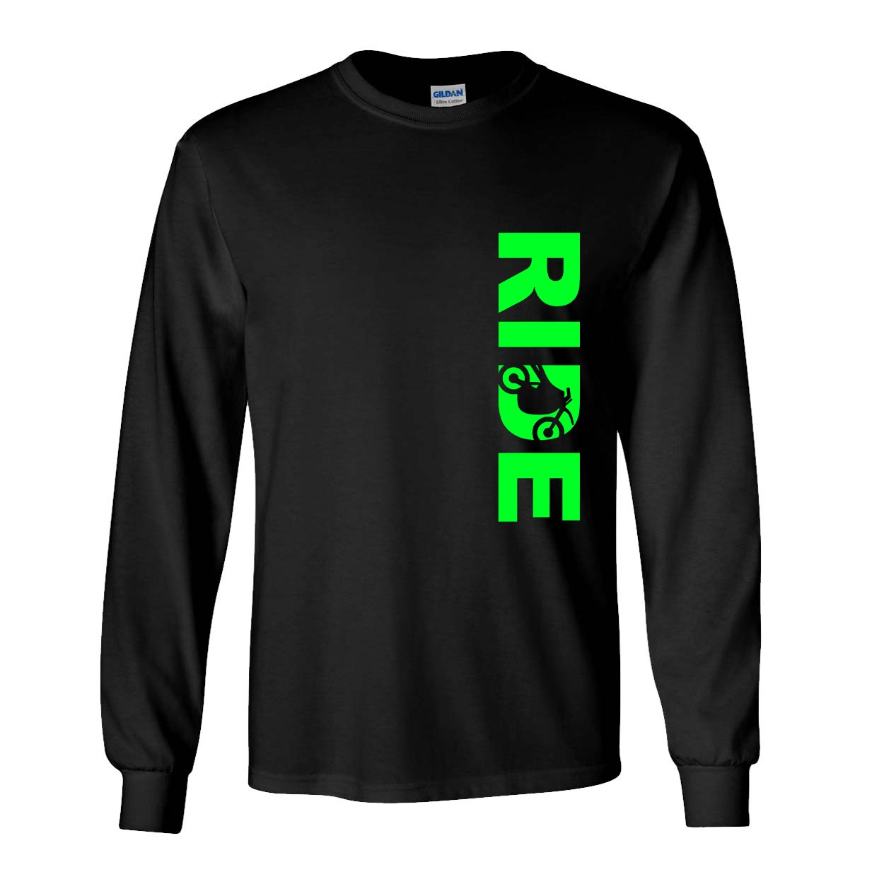 Ride Moto Logo Classic Vertical Long Sleeve T-Shirt Black (Green Logo)