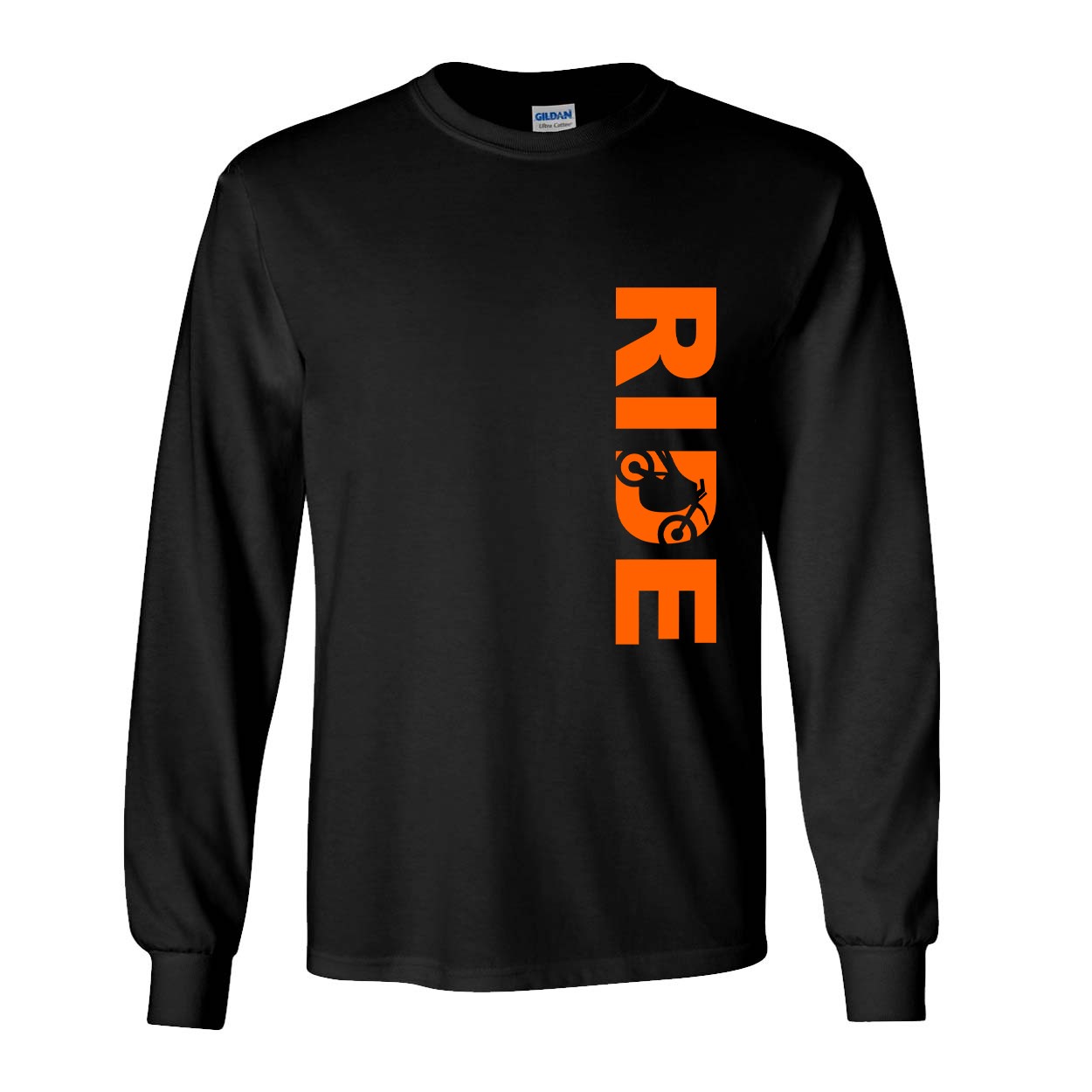 Ride Moto Logo Classic Vertical Long Sleeve T-Shirt Black (Orange Logo)